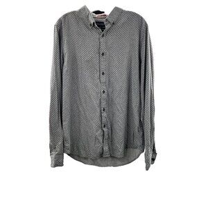 American Heritage Men's Long Sleeve Button Down Shirt Gray/Blue Print Large